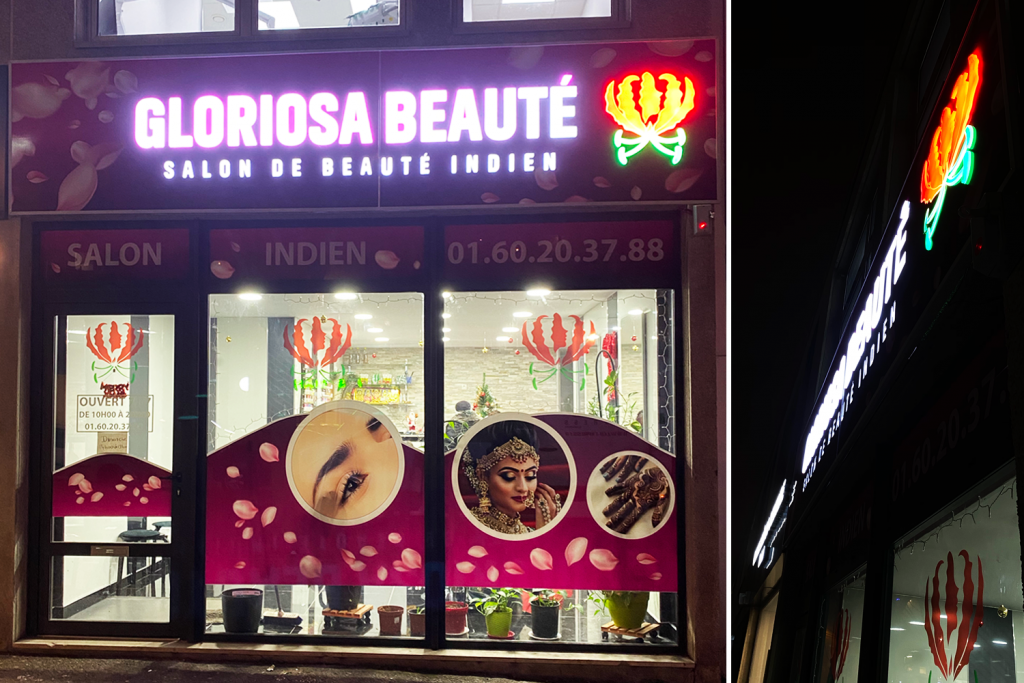 Enseigne Led gloriosa beauté salon de beauté indien